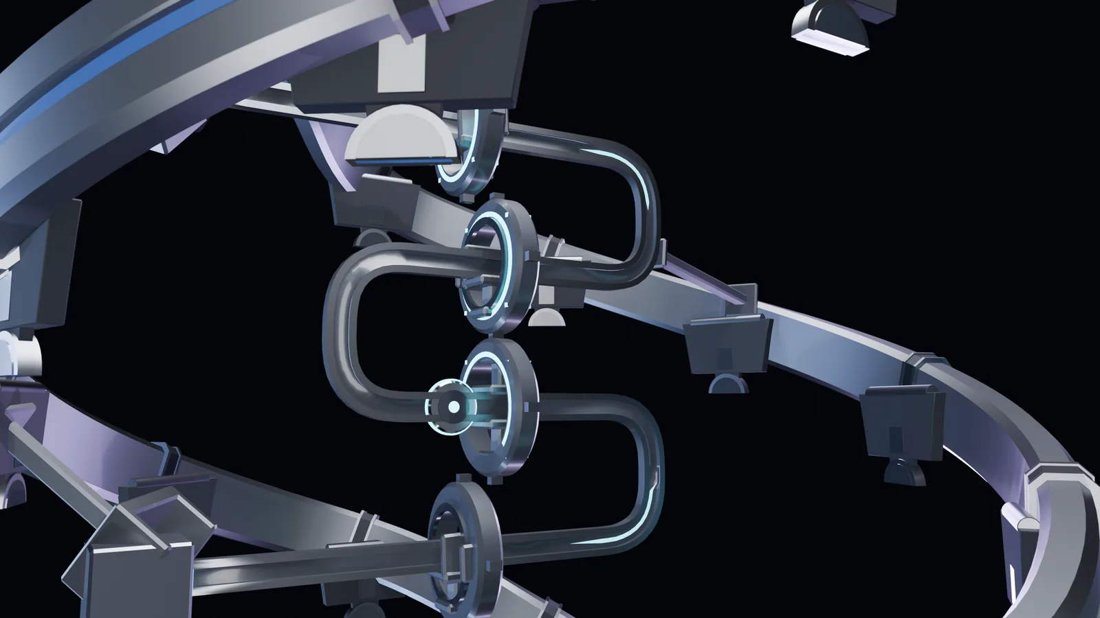 Illustration: requests travel along a passage and pass through a series of gate rings, one checkpoint after another.